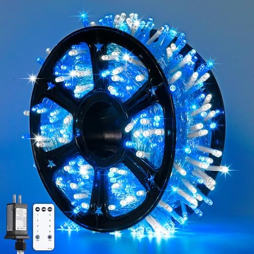 JMEXSUSS 600 LED Blue and White Christmas Lights Outdoor with Remote