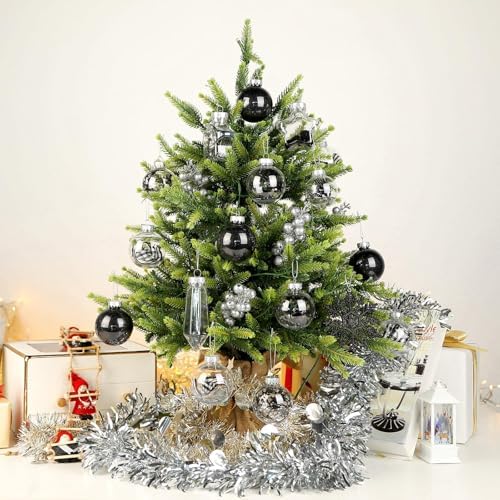 SHareconn 86PCS Christmas Tree Decorations Ornaments Ball Set, Non Breakable Plastic Clear Baubles for Xmas Tree Decor Holiday Wedding Party, Black