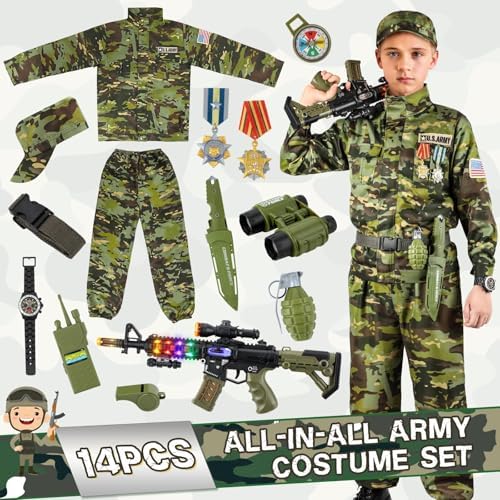 Metemot Army Costume for Boys, Halloween Soldier Military Costume for Kids
