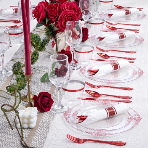 Hioasis 175 Pcs Clear Red Plates for Party
