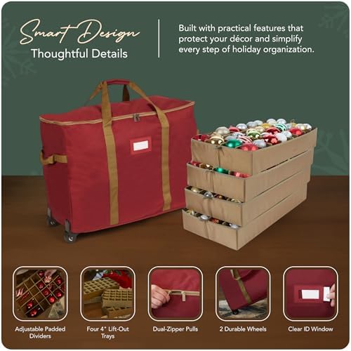 Covermates Rolling Adjustable Ornament Storage Bag, 25.5"W x 13"D x 18.5"H