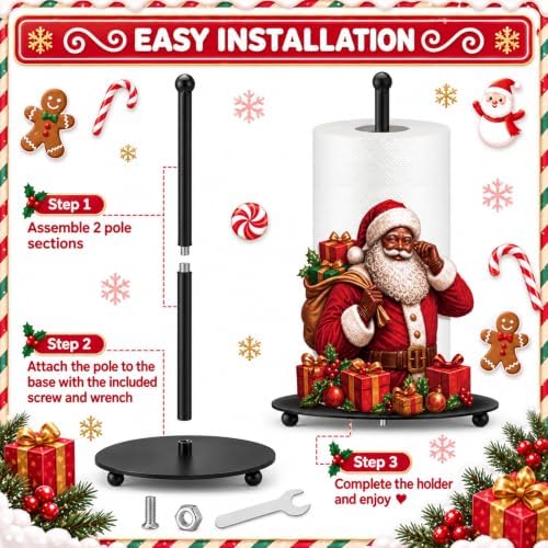 Christmas Paper Towel Holder Black Santa Claus Kitchen Decor