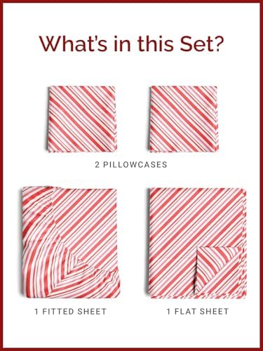 Christmas Sheet Set, Candy Cane Stripe, Holiday Xmas Bedding Set - King