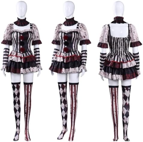 Women Scary Clown Costume Dress Halloween Cosplay Outfit