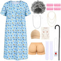 Old Lady Costume for Women, Grandma Dress Up Set for Halloween