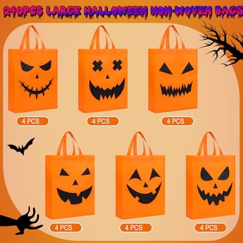 Sanwuta 24 Pcs Halloween Tote Gift Bags 14.9 x 11.8 Large Treat or Trick Pumpkin Reusable Non Woven Candy Goodies Bag for Halloween