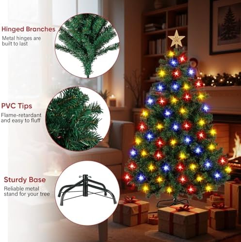 Northroad 5ft Pre-lit Artificial Christmas Tree, Prelit Xmas Tree w/600 Branch Tips & 150 UL Listed Lights with Remote Control,Timer for Xmas Decoration,Green