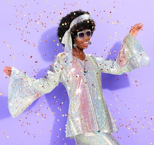 Jexine 70s Disco Outfit Women Sequin Sparkly Costume