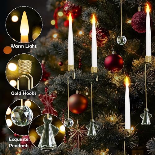 LUSHARBOR Christmas Tree Candles, 10 Pack Flameless Taper Candles for Trees