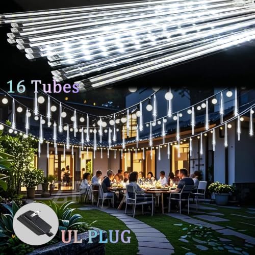 Christmas Outdoor Meteor Shower Lights 16-Tube 384LEDs Falling Rain Lights