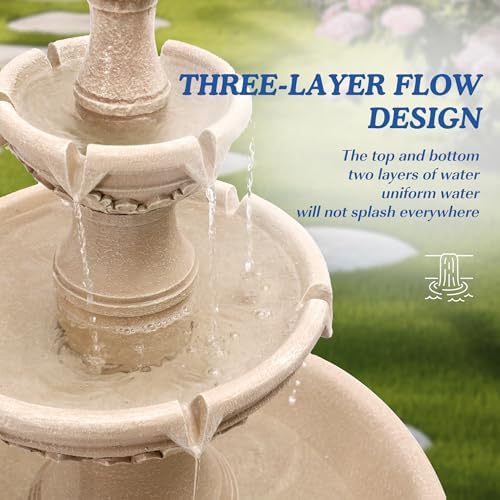 3-Tiers 48.4" H Italian Outdoor Water Fountains Feature Garden Decor