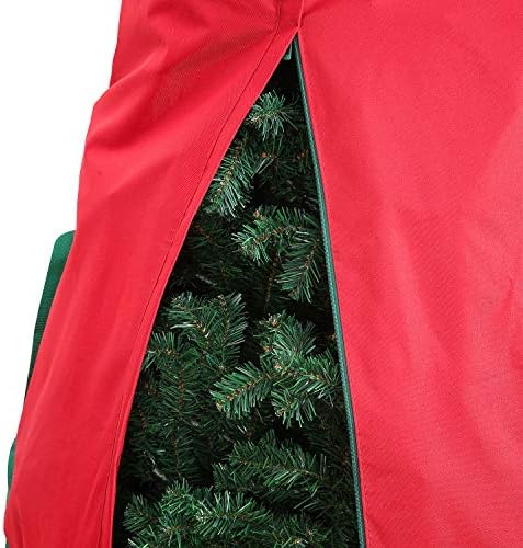 Sattiyrch Upright Christmas Tree Storage Bag,Fits Up to 9 ft Tall Artificial Tree,Heavy Duty 600D Canvas Red Christmas Tree Storage Container with Sleek Zipper and Durable Handles (9 FT)