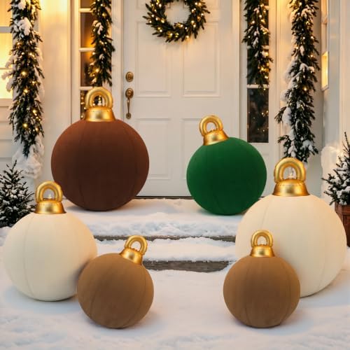 Jenaai 6 Pcs Colorful Giant Velvet Christmas Inflatable Ball Ornament