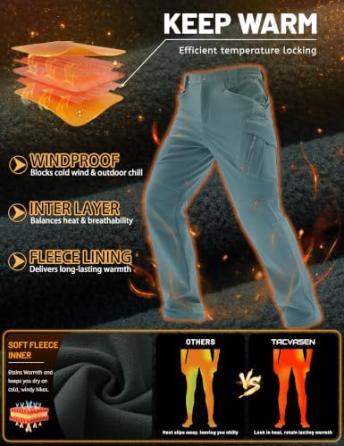 TACVASEN Men's Winter Snow Ski Pants Fleece Lined Waterproof Work Tactical