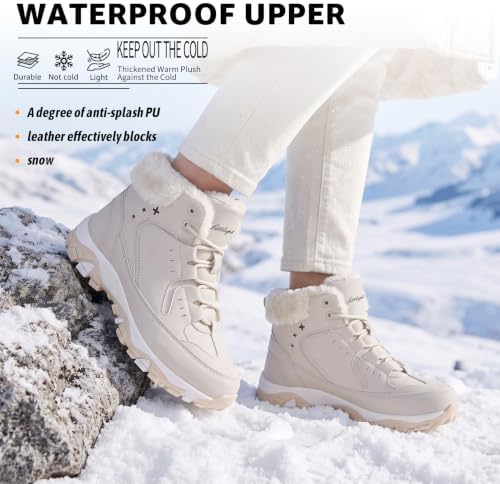 Littleplum Womens Snow Boots - Warm Fur Line Anti Slip Winter Short Boots Comfortable Lace Up Ankle Booties for Outdoor Hiking