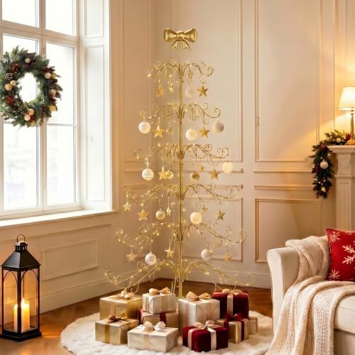 VINGLI 6FT Metal Christmas Ornament Tree, Wrought Iron Display Stand Gold