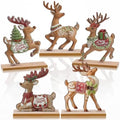 RattanView 5 Pcs Gingerbread Christmas Table Decorations Wooden Ginger Bread Reindeer Decor Christmas Centerpiece Ginger Bread Village Xmas Reindeer Tiered Tray Home Decor with Base for Party