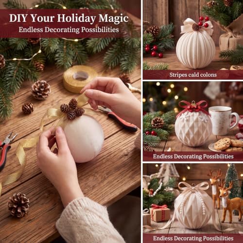 Christmas Ornaments Set Beige Velvet 2.36 in Decorative Balls