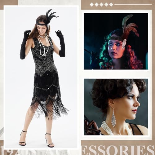 1920s Couples Costume Set Flapper Dress Hat