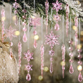 Crystal Christmas Tree Ornaments, Pink Acrylic Snowflake & Icicle, 32pcs