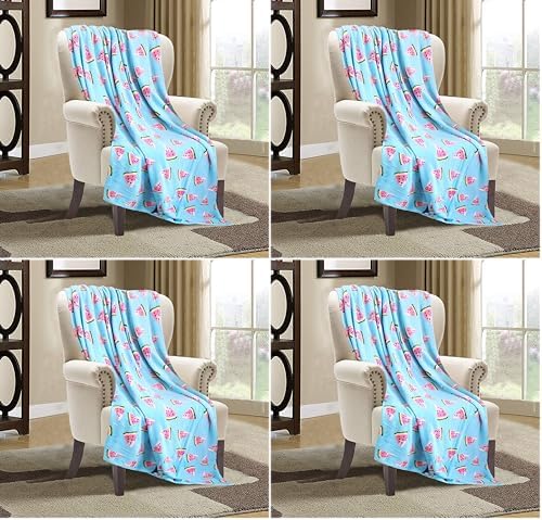 Elegant Comfort Luxury Velvet Super Soft Christmas Prints Fleece Blanket-Holiday Theme Home Décor Fuzzy Warm and Cozy Throws for Winter Bedding, Couch and Gift, 50 x 60 inch, Watermelon (Pack of 4)