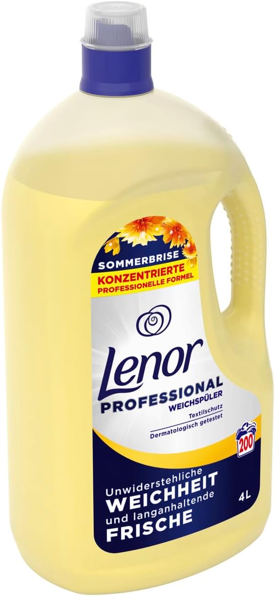 Lenor Professional Fabric Softener, 200 Washes, 4 Litres, Summer Breeze, Irresistible Softness and Long-Lasting Freshness, for Professional Use