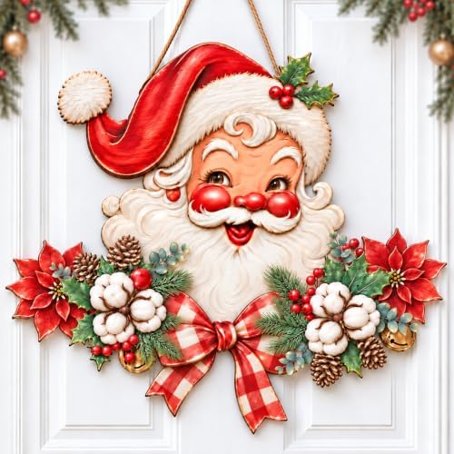 Christmas Decorations Vintage Santa Hanging Wood Sign for Front Door Decor