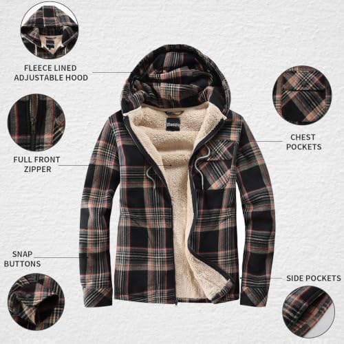 Elesuit Men's Full Zip Fleece Flannel Jacket Shirt Plaid Cotton Hoodie Coat
