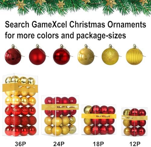 Red & Gold 1.6" Small Christmas Balls Christmas Tree Decoration Ornaments Shatterproof Hanging Balls for Birthday Halloween Holiday Wedding Decorations Set of 18pcs