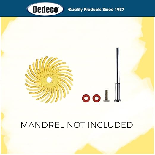 Dedeco Sunburst Radial Bristle Discs 48-Pack - 9/16" Curved - Yellow 80 Grit (Coarse) - Aluminum Oxide for Polishing & Finishing