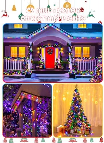 2 Pack Extentable C9 Christmas Lights Outdoor 66 FT 100 LED Multicolored