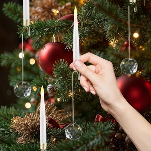 LUSHARBOR Christmas Tree Candles with Wand, 10 Pack Flameless Taper Candles
