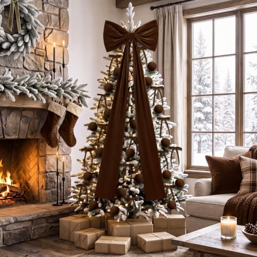 49 Pcs Chocolate Brown Christmas Tree Decoration Set with Velvet Bow Ball