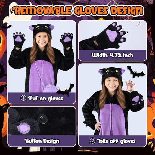 Joycover Halloween Black Cat Costume for Girls, Kids Cat Onesie & Purse Bag
