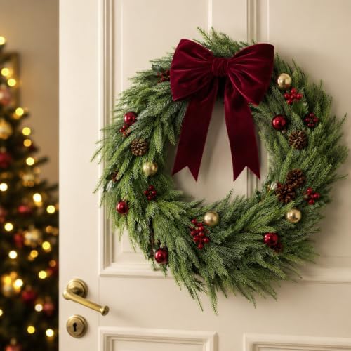 9FT Artificial Norfolk Pine Garland, Real Touch Greenery Garland for Mantel Fireplace Staircase Table Door Wall Window Indoor Outdoor Christmas Decorations