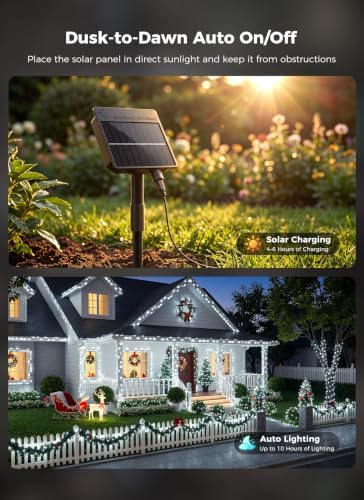 6 Pack 600 LED Solar Christmas Lights Outdoor Waterproof, Pure White 240 FT
