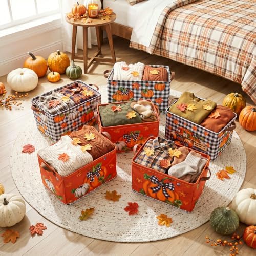 CHENGU 6 Pack Fall Storage Bins Collapsible Autumn Pumpkin Baskets for Home