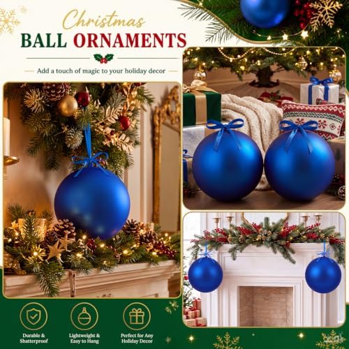 Weysat 4 Pcs Large Fillable Christmas Ball Ornaments, Matte Blue, 10 Inch