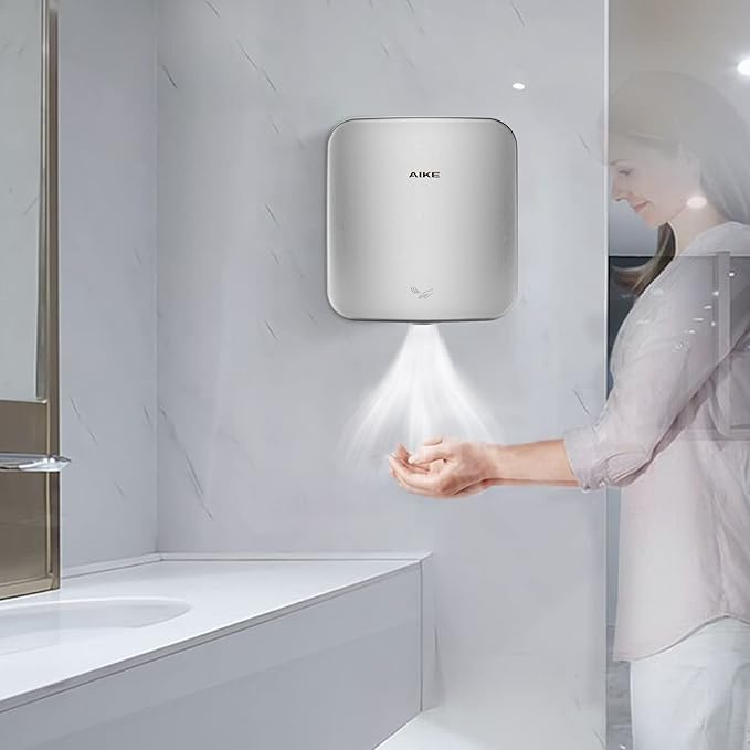 AIKE Heavy Duty Jet Cube High Speed Hand Dryer For Bathroom 110V 1400W, Model AK2800C Brushed Stainless Steel Cover