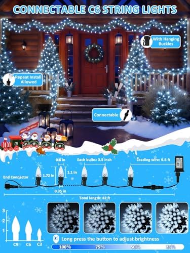 250 LED Linkable C6 Christmas Lights 82FT Christmas Lights Outdoor Decor