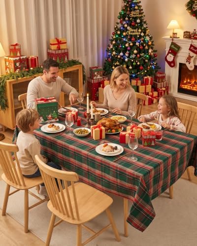 6ft Christmas Tablecloth Rectangular, Tartan Plaid, 2-Pack