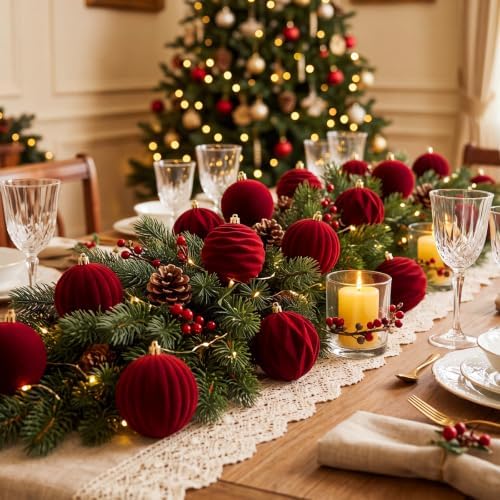Liliful 3.15 Inch 12 Pcs Velvet Christmas Ornaments Balls, Wine Red
