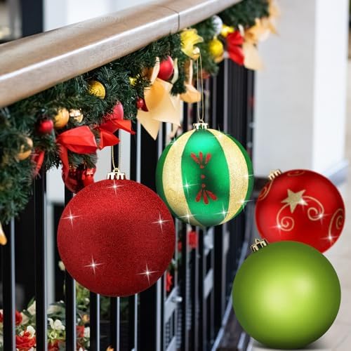 Poen 12 Pcs 6 Inch Christmas Ball Ornaments Shatterproof,Vivid Style