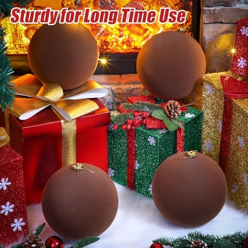 Hollowfly 12 Pcs 8 Inch Extra Large Velvet Christmas Balls Oversized Huge Big Christmas Tree Ornaments Balls for Family Holiday Xmas Tree Hanging (Brown)