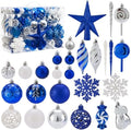 130 Pcs Blue, Silver & White Christmas Ball Ornaments, Shatterproof