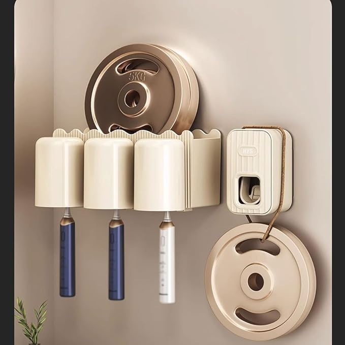 Toothbrush Rack Bathroom Cream Toothbrush Holder Wall-Mounted Toothbrush Holder Two-Person Three-Person Toothpaste Storage Rack Bathroom Toothbrush Holder(L23cm)