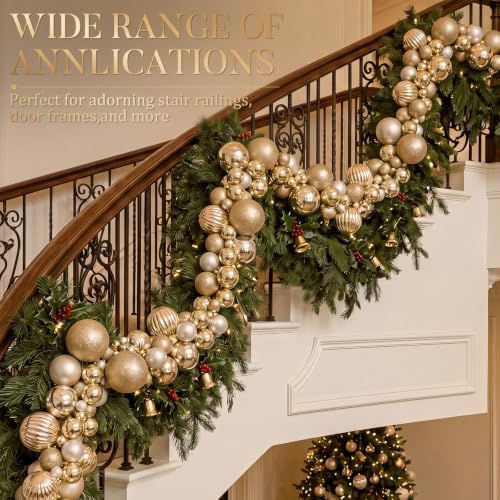 9.8 ft Christmas Ball Garland, Champagne Gold