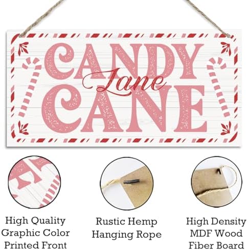 Candy Cane Lane Sign, Christmas Hanging Wood Sign, Winter Decorative Wall Signs, Rustic Winter Wooden Door Signs, Farmhouse Outdoor Wood Christmas Decor, Xmas Wall Porch Plaque Decor