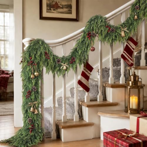 4Pcs 9FT Artificial Christmas Cedar Garland Faux Plant for Mantle Decor