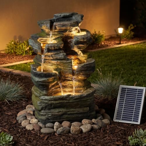 Bumilgar 6-Tier Solar Powered Water Fountain Outdoor Waterfall 24.4 in